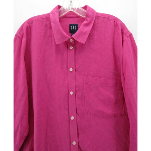 Gap Top XXL Linen Blend Tunic Shirt Button Down Pocket Preppy Woven - Picture 2 of 11